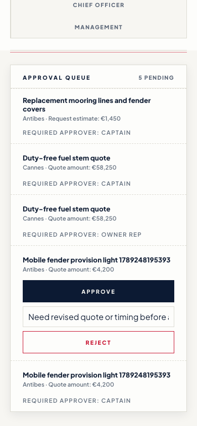 Step 5 of 13, phone screen. The head of department's approval queue, approving the agent's quote.