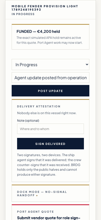 Step 8 of 13, phone screen. Delivery attestation: the agent signs that the job was delivered.